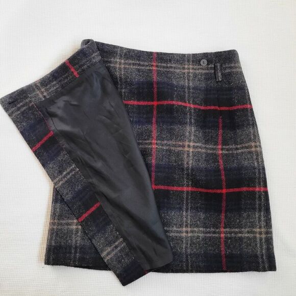 Vintage EDDIE BAUER Plaid Wool Mini Skirt Sz 12 Lined Preppy Punk Goth Y2K - Picture 7 of 8
